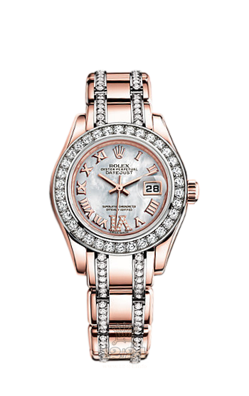 Rolex Pearlmaster Watch 80285-0004 29 mm Pink gold Case White Dial