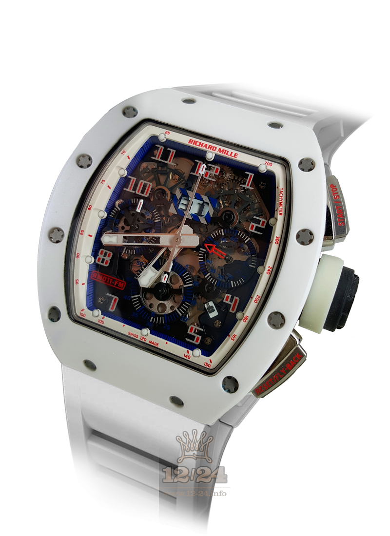 Richard Mille Men's Collection Watch RM 011 White Ceramic 50 mm Ceramics Case Black Gray Dial