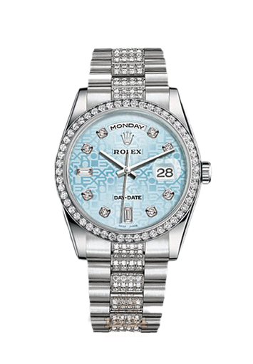 Rolex Day-Date Watch 118346-0032 36 mm Platinum Case Silver Blue Dial