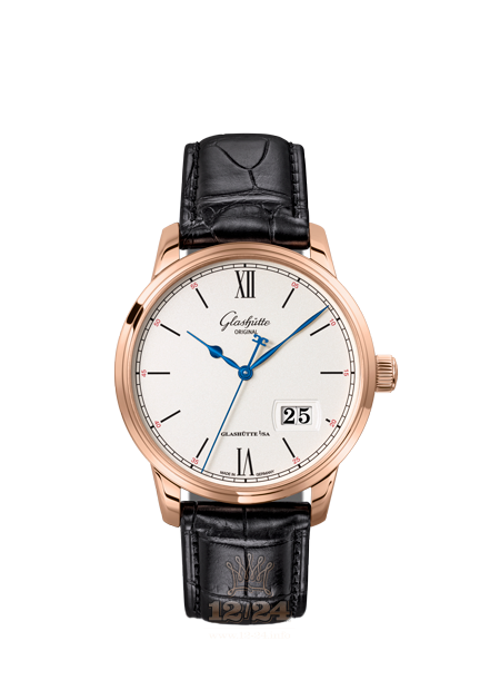 Glashutte Senator Watch 40 mm Red gold Case White Dial