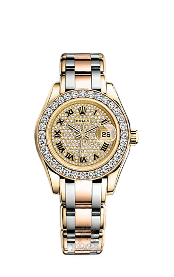 Rolex Pearlmaster Watch 80298-0271 29 mm Yellow gold Case Silver Golden Dial