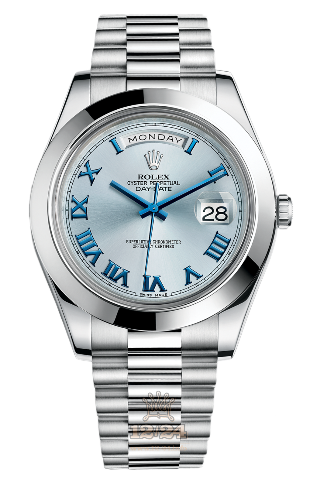 Rolex Day-Date II Watch 218206-0043 41 mm Platinum Case Silver Blue Dial