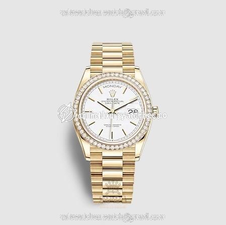 Rolex Day-Date Watch 128348rbr-0047 36 mm Yellow gold Case White Dial