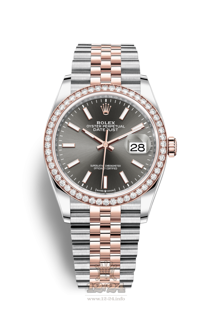 Rolex Datejust Watch 126281rbr-0001 36 mm Steel / Pink gold Case Gray Dial