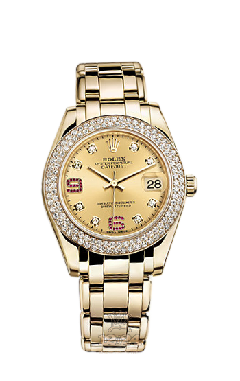 Rolex Pearlmaster Watch 81338-0126 34 mm Yellow gold Case Golden Dial