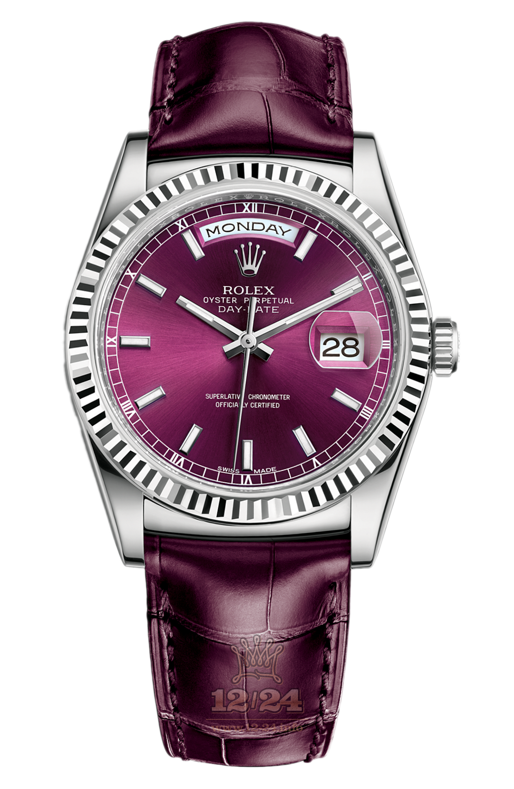 Rolex Day-Date Watch 118139-0007 36 mm White gold Case Red Purple Dial
