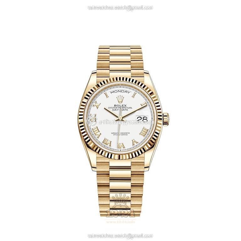 Rolex Day-Date Watch 128238-0076 36 mm Yellow gold Case White Dial