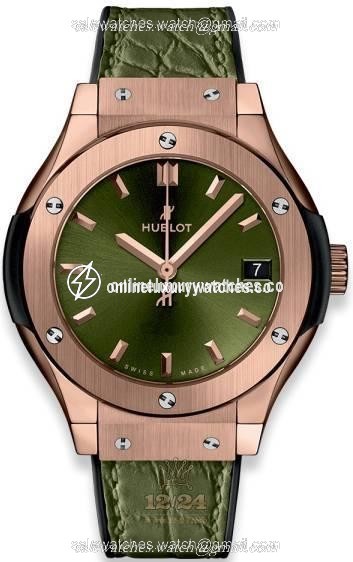 Hublot Classic Fusion Watch 581.OX.8980.LR 33 mm Pink gold Case Green Dial