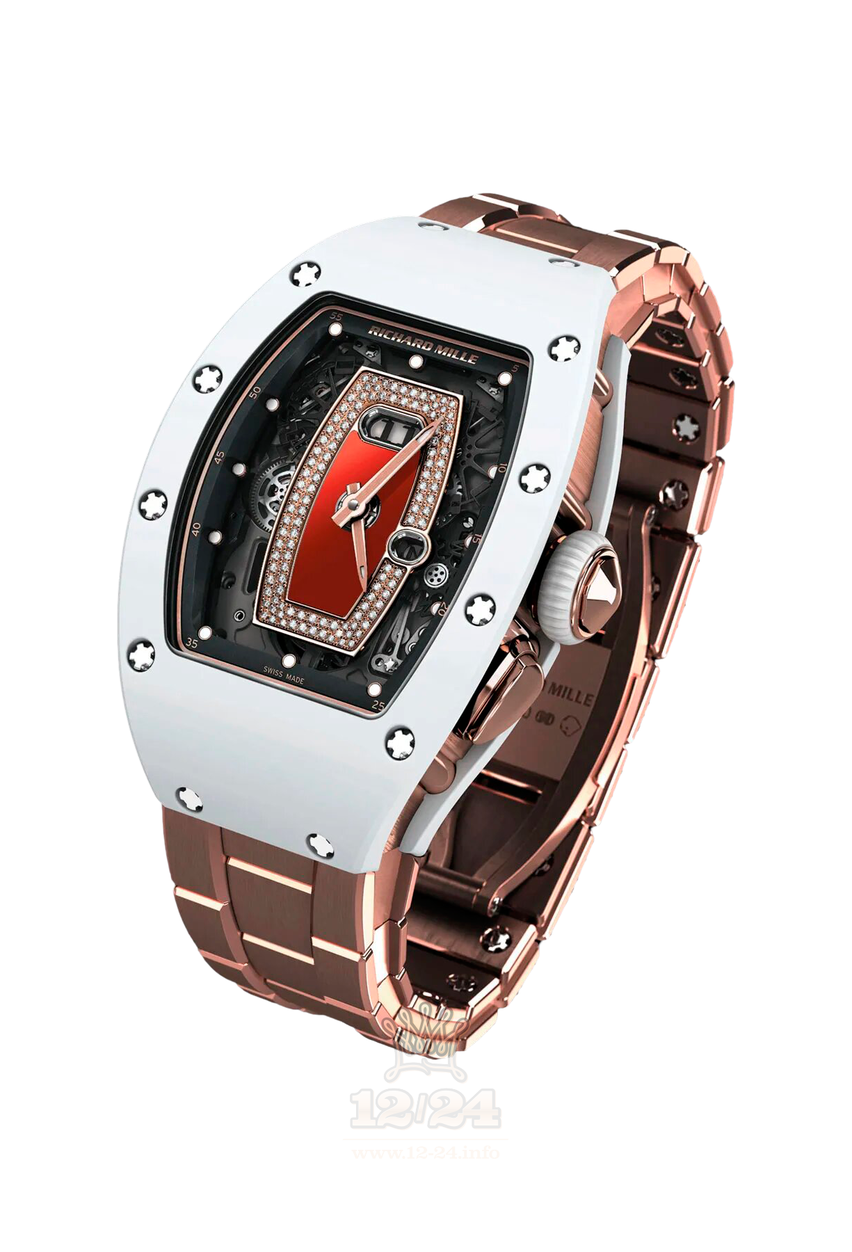 Richard Mille Women's Collection Watch RM 037 Automatic White Ceramic 53 mm Red gold Ceramics Case