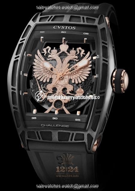 Cvstos Challenge Watch Jet-Liner World Coat Of Arms Black 54 mm Stainless steel PVD coating Case Black Golden Dial