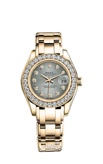 Rolex Pearlmaster Watch 80298-0003 29 mm Yellow gold Case Gray Silver Dial