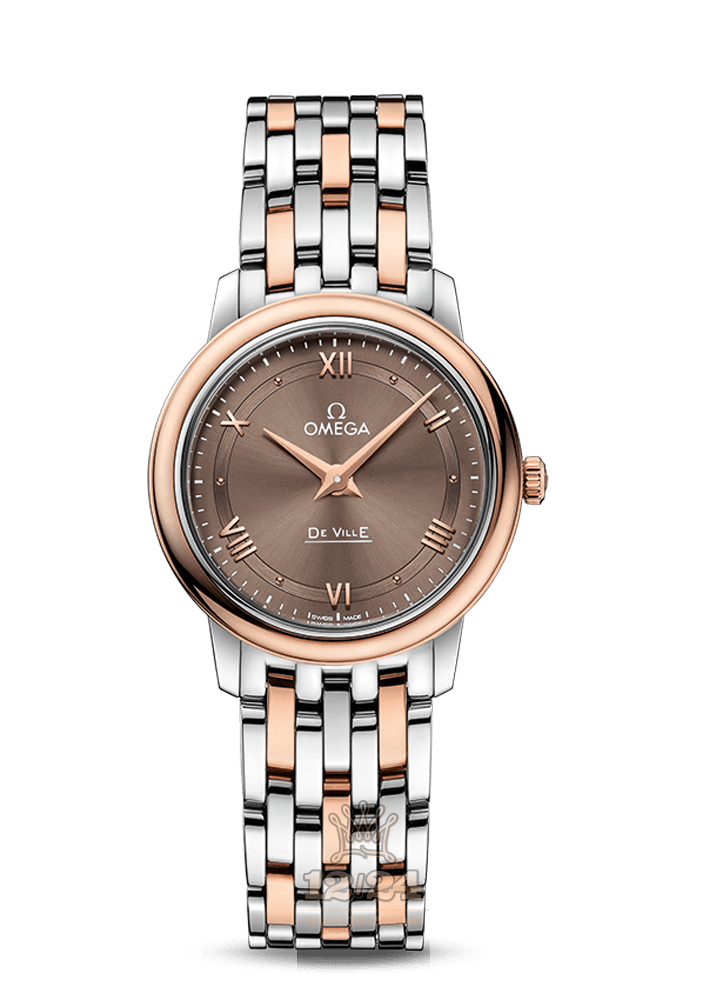 Omega Prestige Watch 424.20.27.60.13.001 27 mm Steel / Pink gold Case Brown (chocolate) Dial
