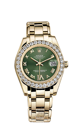 Rolex Pearlmaster Watch 81298-0032 34 mm Yellow gold Case Green Dial