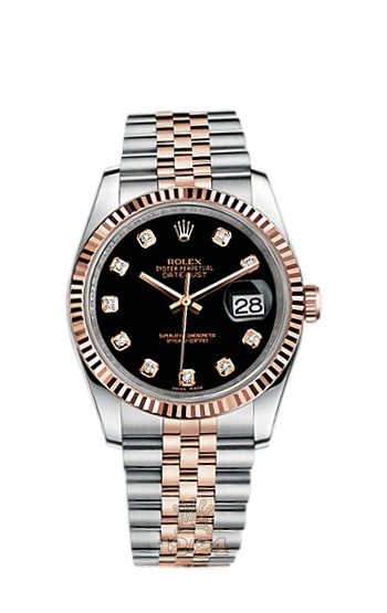 Rolex Datejust Watch 116231-0056 36 mm Steel / Pink gold Case Black Dial