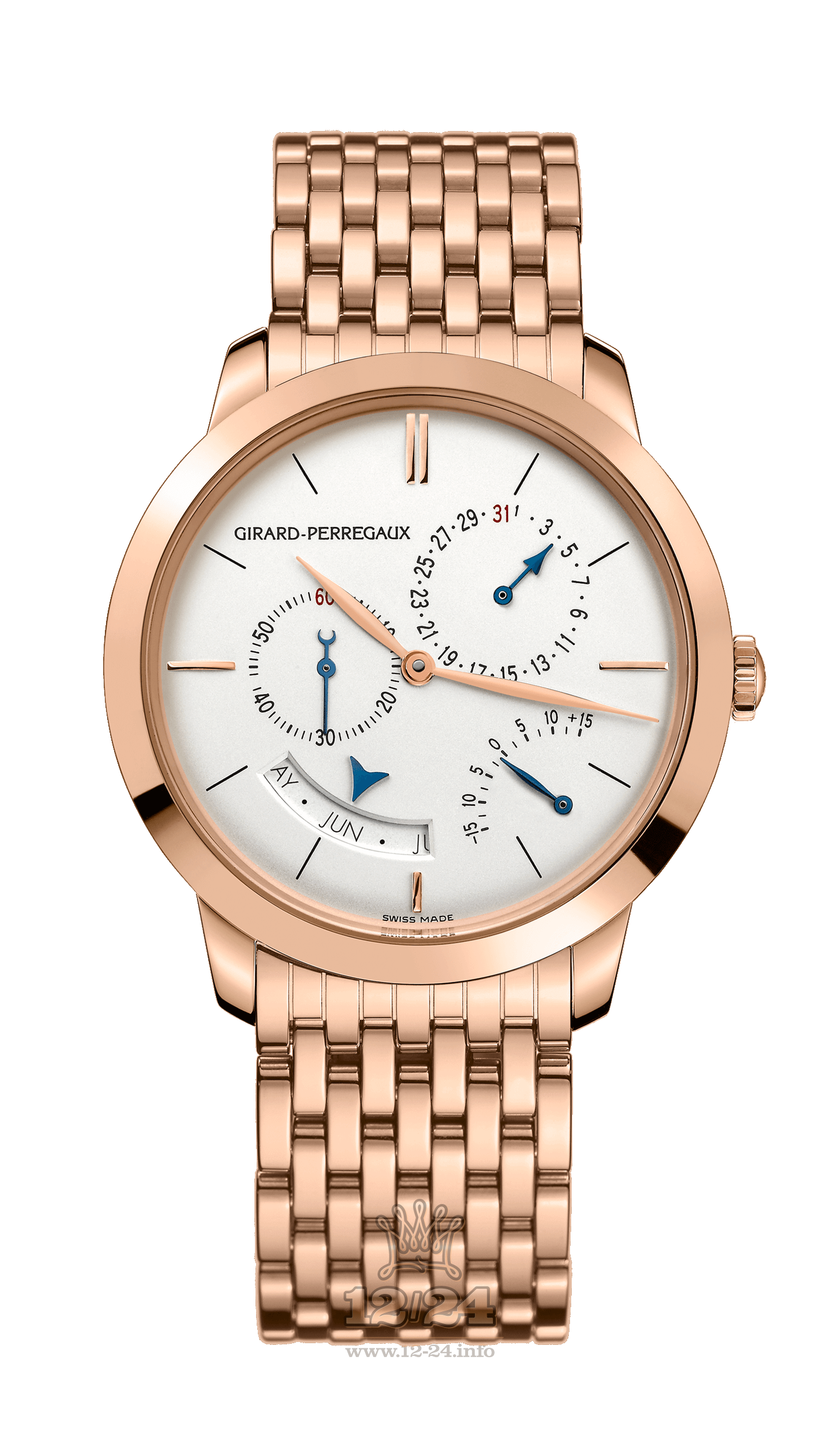 Girard Perregaux 1966 Watch 49538-52-131-52A Pink gold Case Silver Dial