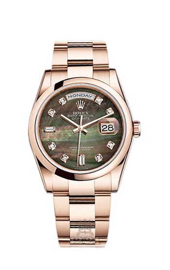 Rolex Day-Date Watch 118205f-0057 36 mm Pink gold Case Black Dial
