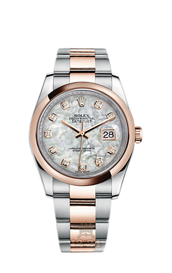Rolex Datejust Watch 116201-0102 36 mm Steel / Pink gold Case White Dial
