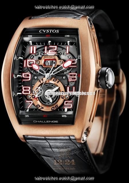 Cvstos Challenge Watch Challenge Twin-Time Red Gold 54 mm Pink gold Case Black Golden Dial