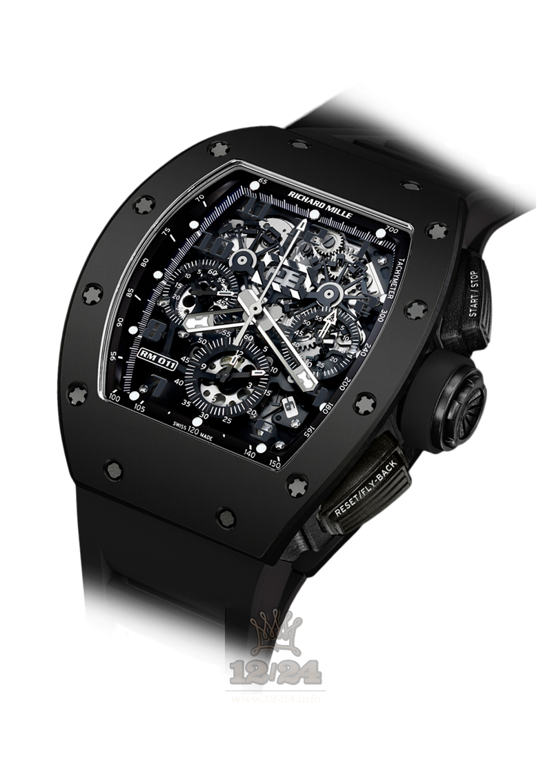 Richard Mille Men's Collection Watch RM 011 Automatic Flyback Chronograph Black Phantom 50 mm Carbon Ceramics Case