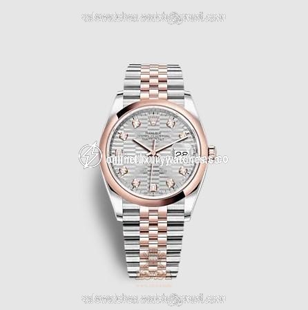 Rolex Datejust Watch 126201-0039 36 mm Stainless steel Pink gold Case Gray Silver Dial