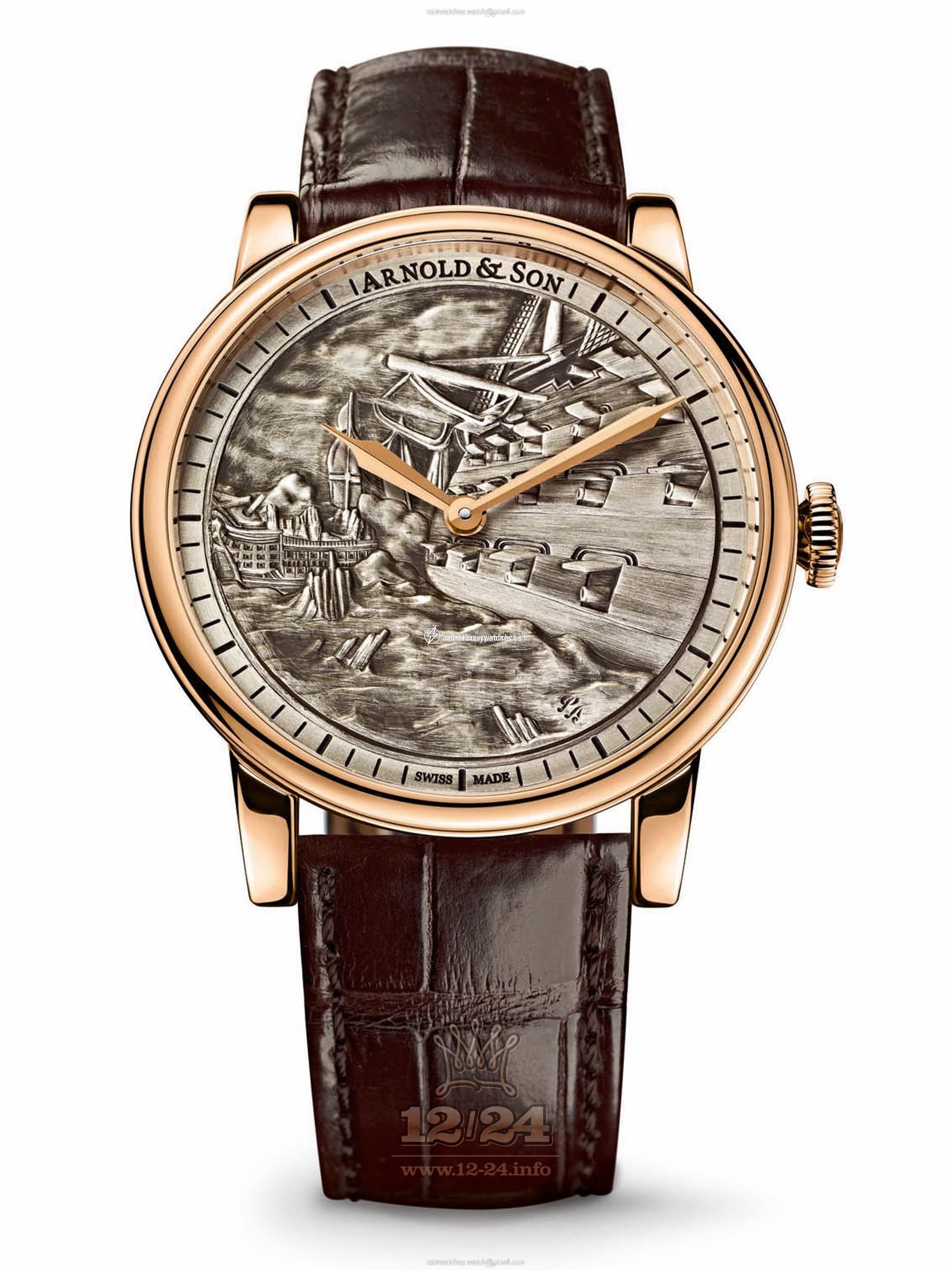 Arnold Son Royal Collection Watch 1LCAP.S06A.C111A 40 mm Pink gold Case Silver Painted Dial