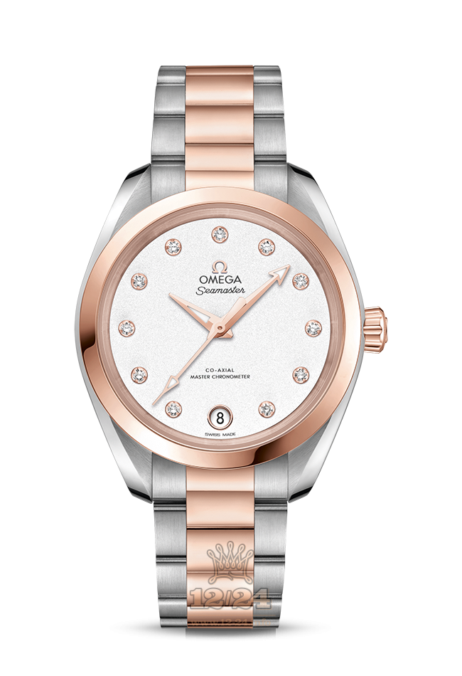 Omega Aqua Terra 150 M Watch 220.20.34.20.52.001 34 mm Steel / Pink gold Case White Dial