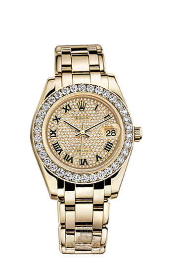 Rolex Pearlmaster Watch 81298-0009 34 mm Yellow gold Case Silver Golden Dial