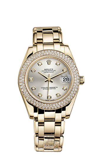 Rolex Pearlmaster Watch 81338-0057 34 mm Yellow gold Case Silver Dial