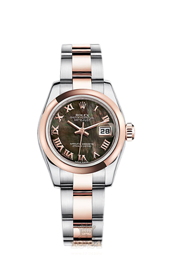 Rolex Lady-Datejust Watch 179161-0040 26 mm Steel / Pink gold Case Black Dial