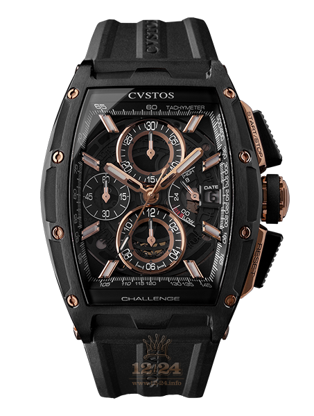 Cvstos Challenge Watch CV13002CHNCHAN0000C5N01 54 mm Stainless steel Pink gold PVD coating Case Black Dial