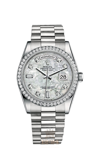 Rolex Day-Date Watch 118346-0038 36 mm Platinum Case White Dial