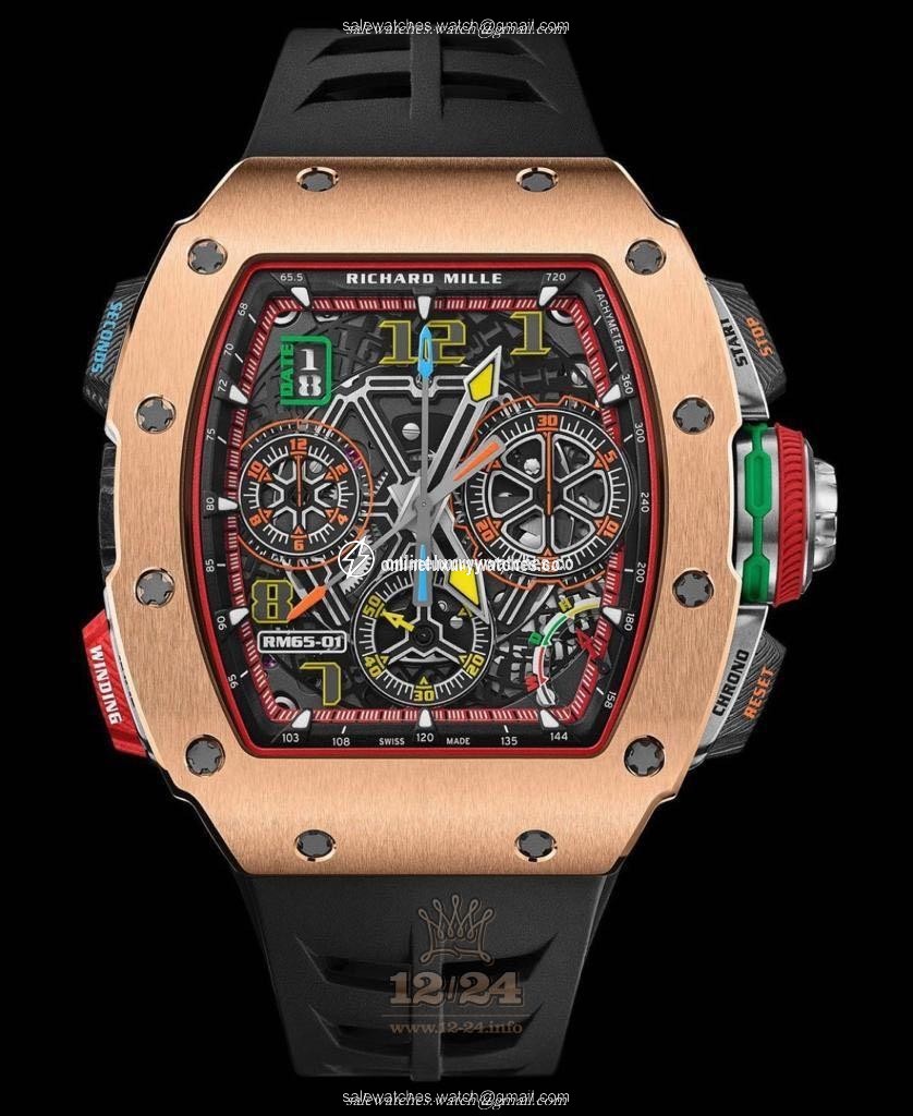 Richard Mille Men's Collection Watch RM 65-01 rg 50 mm Pink gold Case