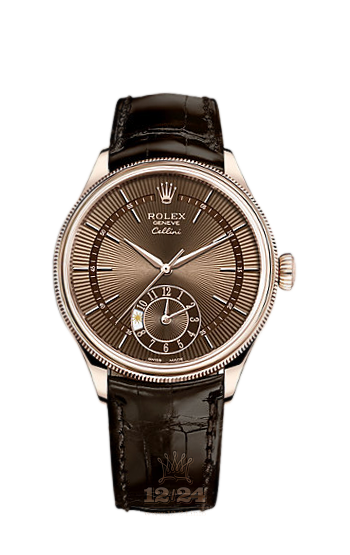 Rolex Cellini Dual Time Watch 50525-0015 39 mm Pink gold Case Brown (chocolate) Dial