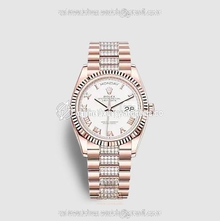 Rolex Day-Date Watch 128235-0053 36 mm Pink gold Case White Dial