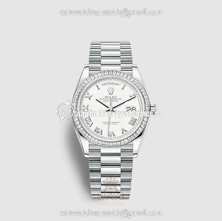 Rolex Day-Date Watch 128396tbr-0010 36 mm Platinum Case White Dial