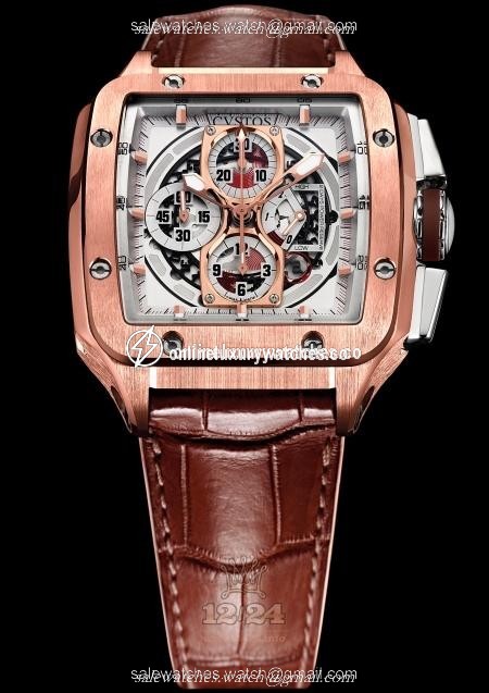 Cvstos Evosquare Watch Evosquare 50 Chrono RG Brown Croco Pink gold Titanium Case Silver Golden Dial