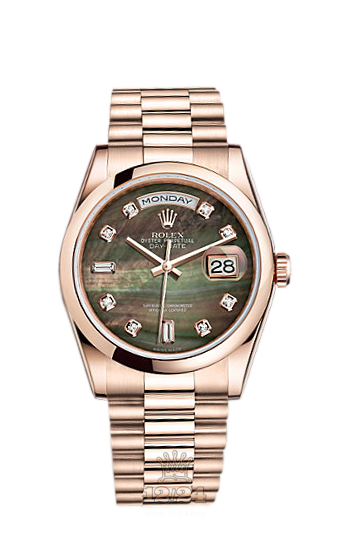 Rolex Day-Date Watch 118205f-0005 36 mm Pink gold Case Black Dial