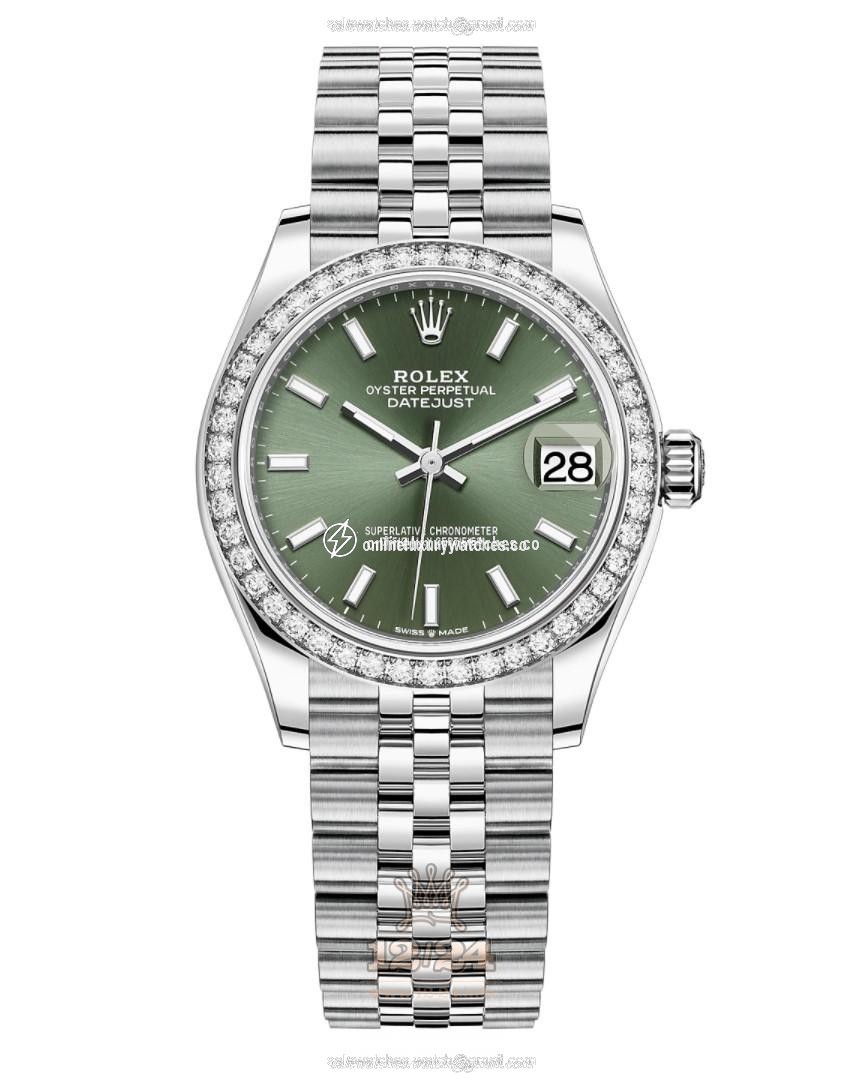 Rolex Datejust Watch 278384rbr-0022 31 mm Stainless steel White gold Case Green Dial