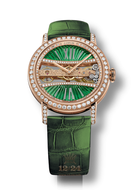 Corum Golden Bridge Watch B113/03292 39 mm Pink gold Case Golden Green Dial