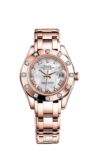 Rolex Pearlmaster Watch 80315-0015 29 mm Pink gold Case White Dial
