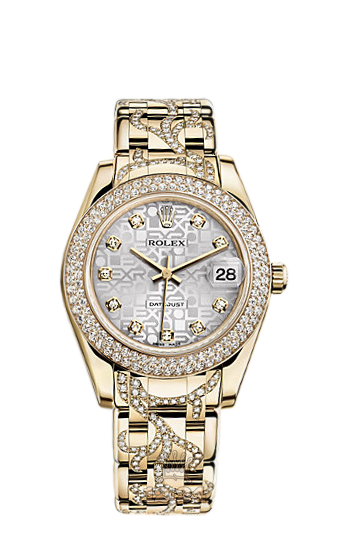 Rolex Pearlmaster Watch 81338-0011 34 mm Yellow gold Case Silver Dial
