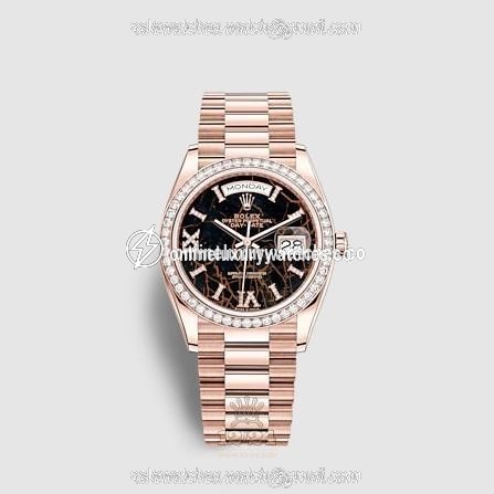 Rolex Day-Date Watch 128345rbr-0044 36 mm Pink gold Case Black Dial