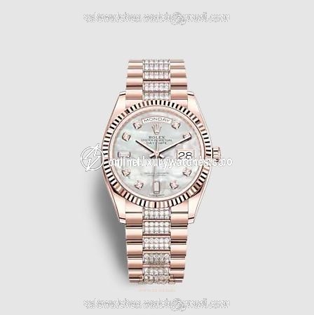 Rolex Day-Date Watch 128235-0032 36 mm Pink gold Case White Dial