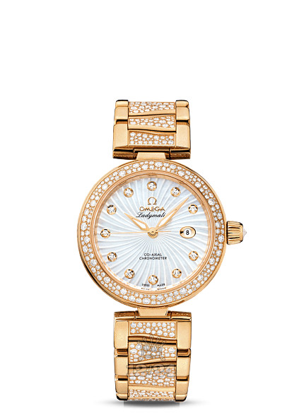 Omega Ladymatic Watch 425.65.34.20.55.006 34 mm Yellow gold Ceramics Case White Dial