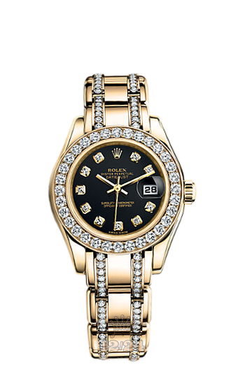 Rolex Pearlmaster Watch 80298-0063 29 mm Yellow gold Case Black Dial