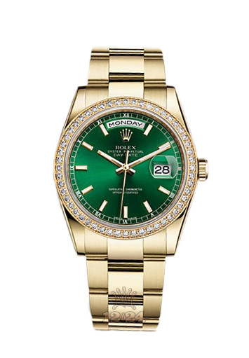 Rolex Day-Date Watch 118348-0225 36 mm Yellow gold Case Green Dial