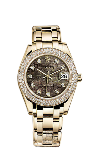 Rolex Pearlmaster Watch 81338-0026 34 mm Yellow gold Case Black Dial