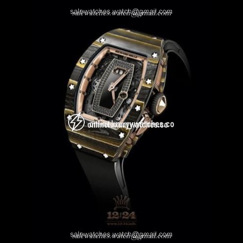 Richard Mille Women's Collection Watch RM 037 Gold TPT Carbon 53 mm Carbon Case Black Dial