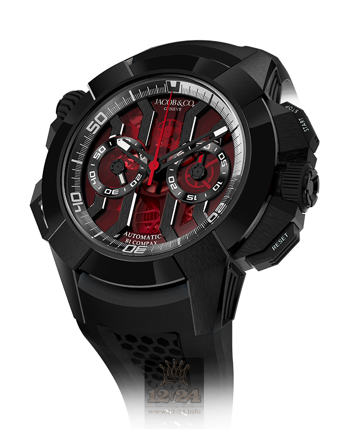 Jacob & Co Gents Collection Watch EX300.21.SB.RB.A 47 mm Titanium Rubber DLC coating Ceramics Case Red Dial