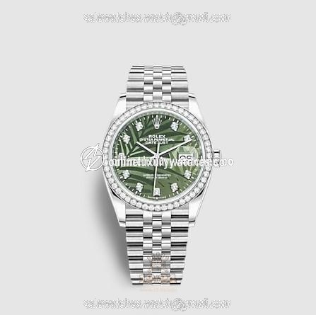 Rolex Datejust Watch 126284rbr-0047 36 mm Stainless steel White gold Case Green Painted Dial